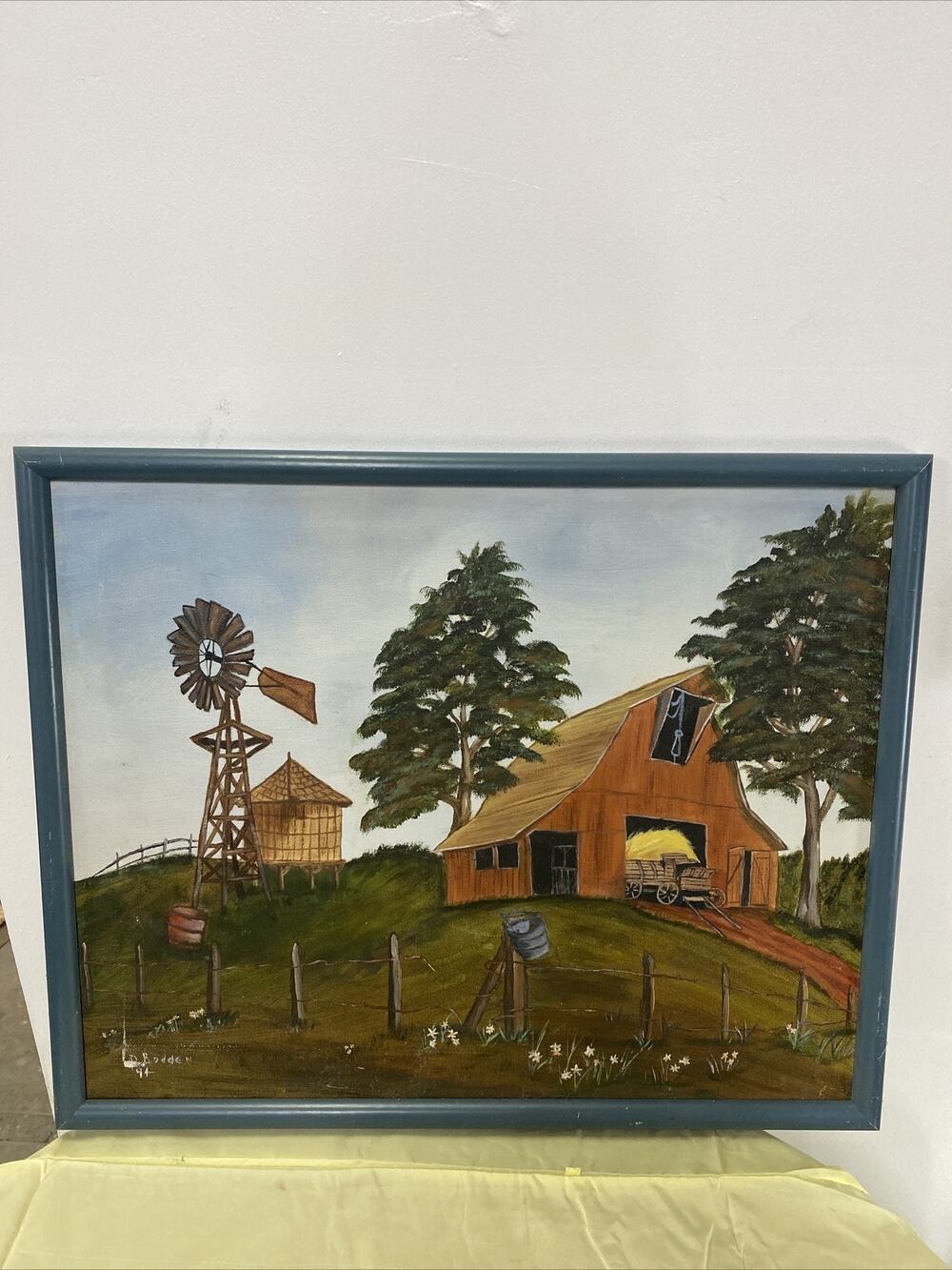 Vintage Oil By David Ridden “Red Barn On Farm”Landscape Signed
